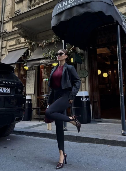 Toparlayıcı füzo tayt  Ayak Detaylı - Siyah - 5