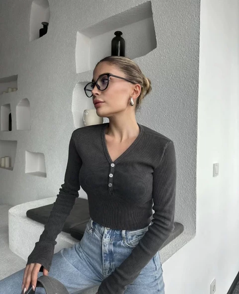 Straight Jeans Yıkamalı Crop Yüksek Bel - 6