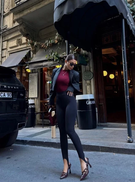 Toparlayıcı füzo tayt  Ayak Detaylı - Siyah - 3