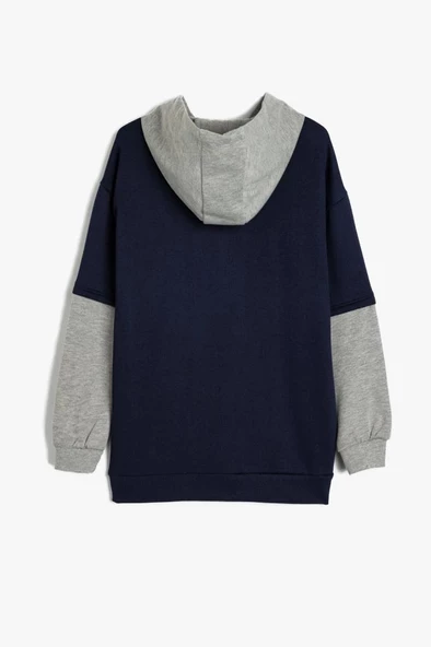 Koton Erkek Çocuk Kapşonlu Sweatshirt Renk Bloklu Brooklyn Baskılı Uzun Kollu Şardonlu - 2