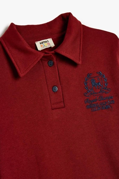 Koton Erkek Çocuk Oversize Polo Sweatshirt Uzun Kollu İşleme Detaylı Düğmeli - 3