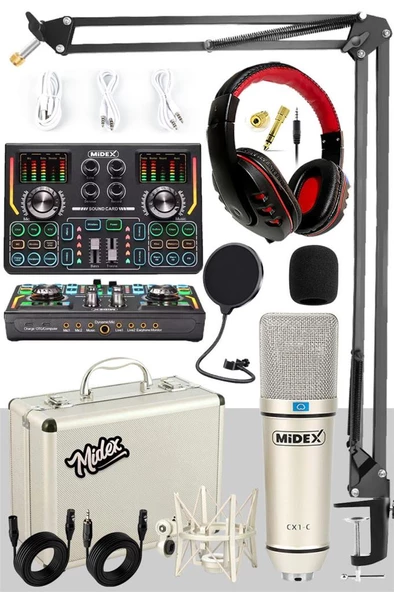 Midex CX1 Titanium Set Efektli Ses Kartı Mikrofon Kulaklık Stand Kayıt Canlı Yayın (PC ve Telefon) ürün görseli 1