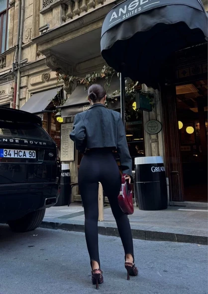 Toparlayıcı füzo tayt  Ayak Detaylı - Siyah - 2