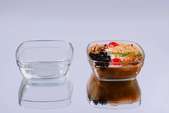 Glassco 6'lı Kare Sütlaç Kare Cam Kase Tatlı Puding Sütlaç Kasesi Cam Sunum - 3