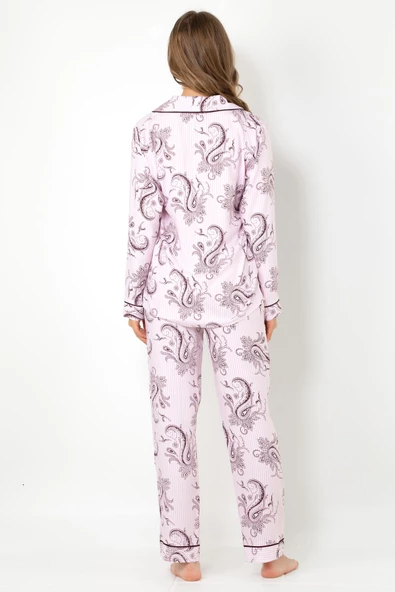 DoReMi Cherry Rot Uzun Kollu Bayan Pijama Takımı - 5