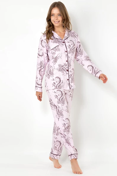 DoReMi Cherry Rot Uzun Kollu Bayan Pijama Takımı - 7