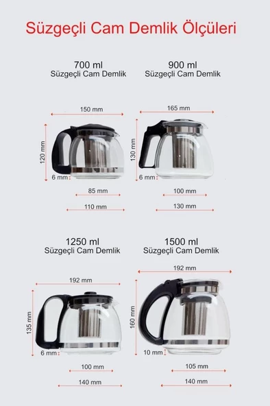 Kapris 1500 Ml Çelik Süzgeçli Cam Demlik Beyaz 7488 - 3