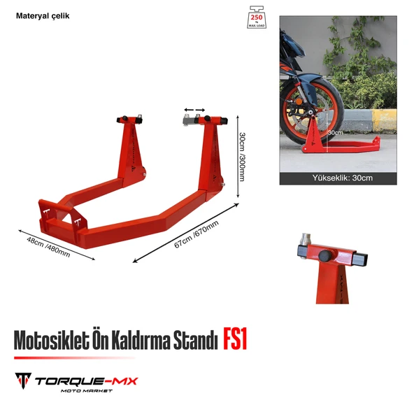 Torque-MX Motosiklet Ön Kaldırma Standı FS1 Kırmızı - Resim 5