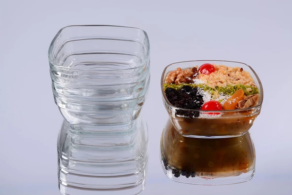 Glassco 6'lı Kare Sütlaç Kare Cam Kase Tatlı Puding Sütlaç Kasesi Cam Sunum - 5