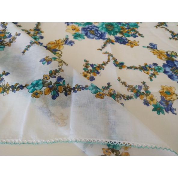 Algelsineve Yeşilim Kroşetalı Yazma, yemeni, telbent, baş örtüsü100x100cm, - 6