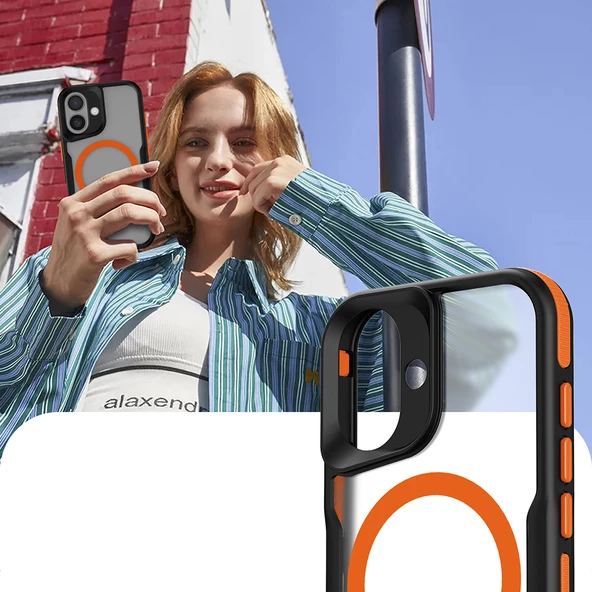 Apple iPhone 16 Kılıf M-safe Şarj Özellikli Renkli Kenar Airbag Şeritli Zore Lamer Kapak - 5