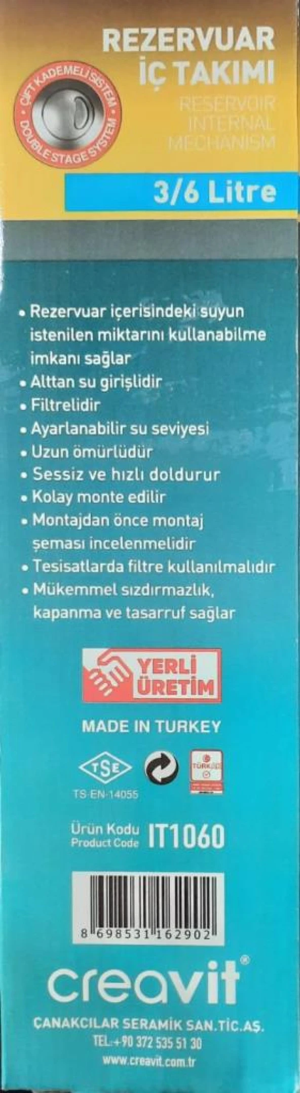 Creavit Klozet İç Takım Çift Kademeli Basmalı Sistem IT1060 3/6 LT - 2