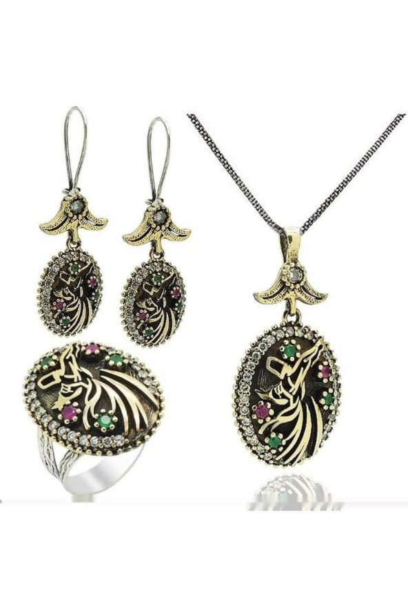 Semqzen Serisi Gümüş Otantik Kadın Üçlü  Set Takı - Resim 9