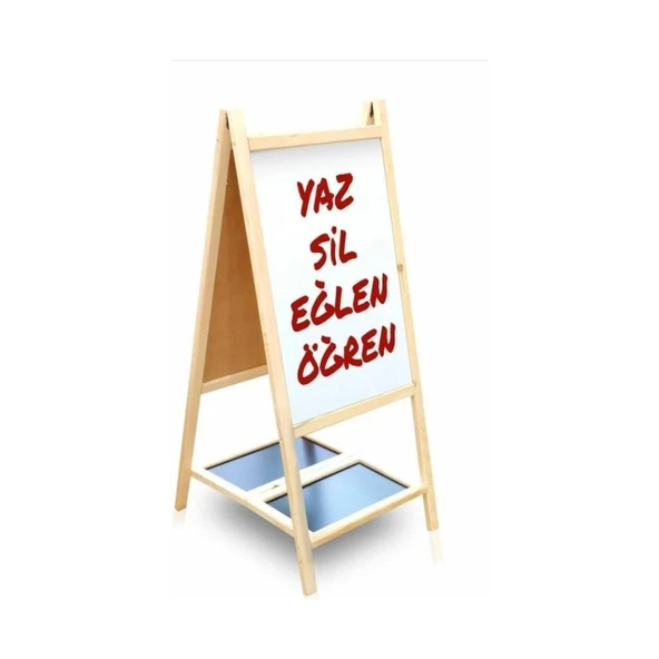 Hobi Eğitim Dünyası Kutulu Çift Taraflı Ayaklı Yazı Tahtası Ahşap / 45Cm X 105Cm / HED-243 - Resim 2