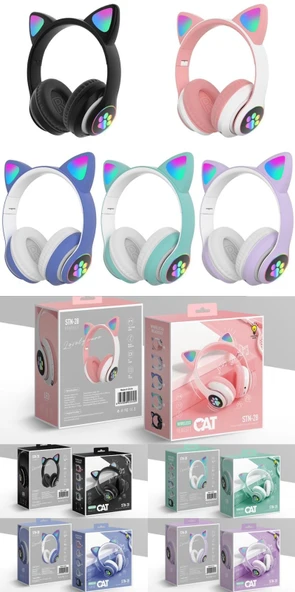 Karler Stn-28 Kedi Kulak Led Işıklı Kablosuz Bluetooth Mikronlu Hafıza Kartı Girişli Kulaklık - 7