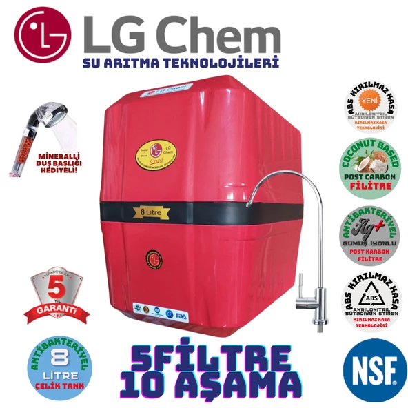 LG Chem COOL KIRMIZI SİYAH 8 LİTRE 5 FİLTRE 10 AŞAMA SU ARITMA CİHAZI