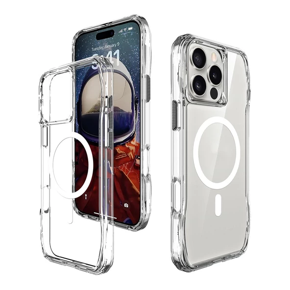 Apple iPhone 16 Pro Kılıf M-safe Şarj Özellikli Airbagli Şeffaf Zore İncek Kapak - 3
