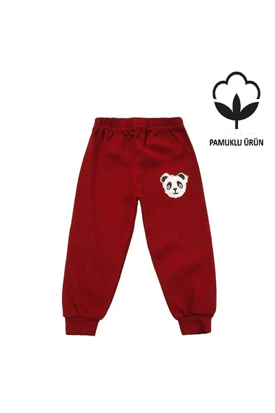 Panda Nakışlı Unisex Bebek Alt Bordo bipamuk