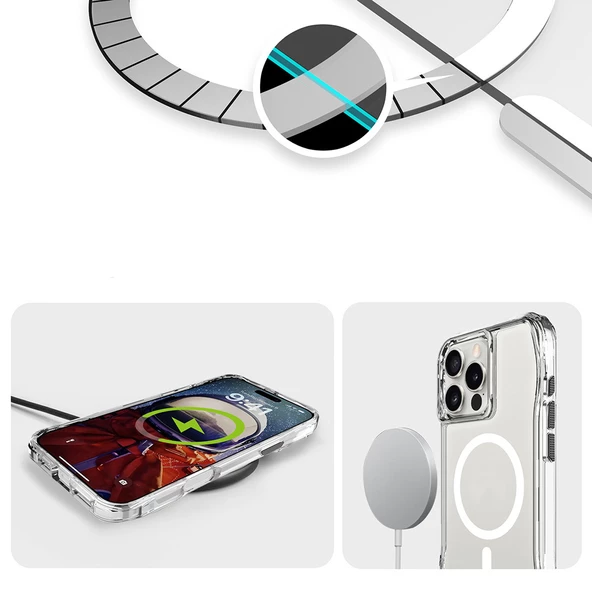 Apple iPhone 16 Pro Kılıf M-safe Şarj Özellikli Airbagli Şeffaf Zore İncek Kapak - 10