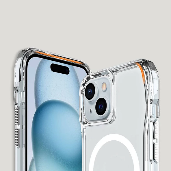 Apple iPhone 15 Kılıf M-safe Şarj Özellikli Airbagli Şeffaf Zore İncek Kapak - 8