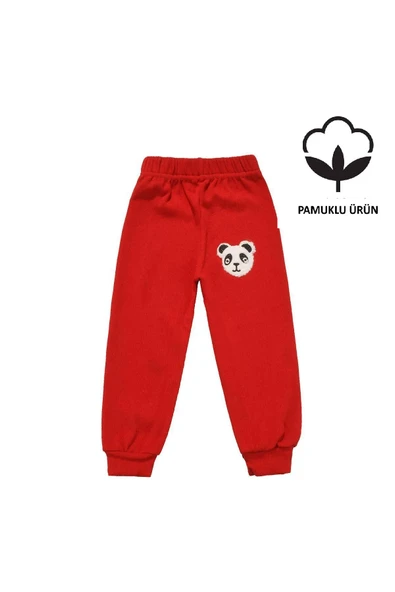 Panda Nakışlı Unisex Bebek Alt Kırmızı bipamuk - 2