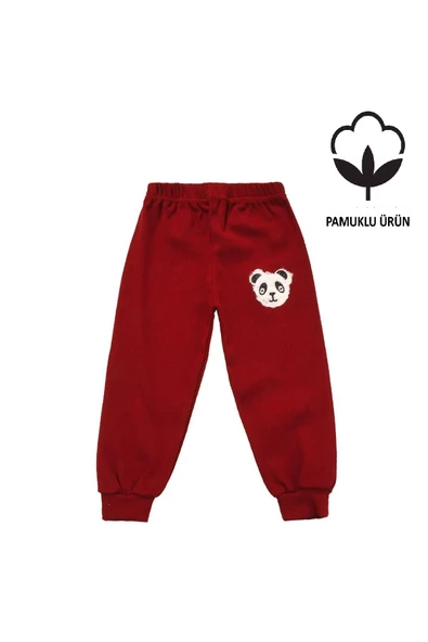 Panda Nakışlı Unisex Bebek Alt Bordo bipamuk - 5