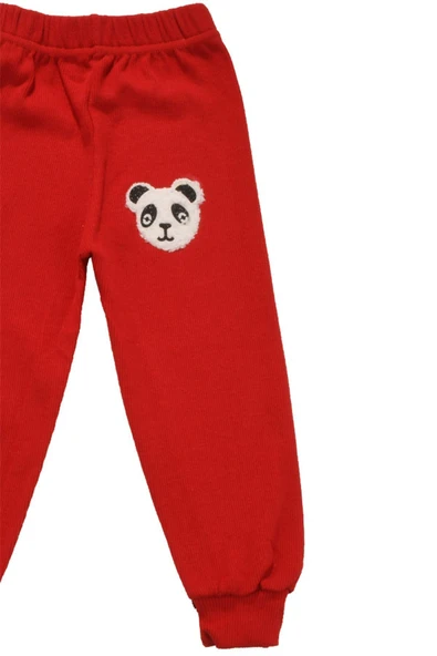 Panda Nakışlı Unisex Bebek Alt Kırmızı bipamuk - 6