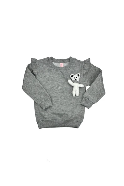 Ayıcıklı FırFır Kollu Kız Bebek Sweat Gri bipamuk - 8