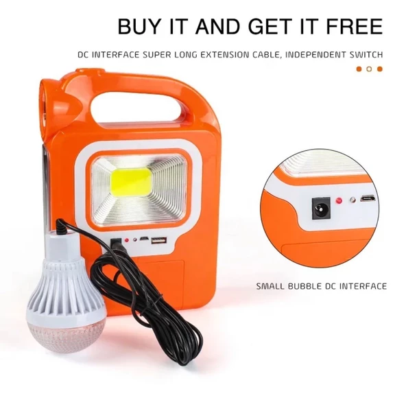 Or-6399 Solar Güneş Panelli 1 Led Ampullü Usb Çıkışlı Powerbank Solar El Feneri Işıldak Kamp Lambası - 4