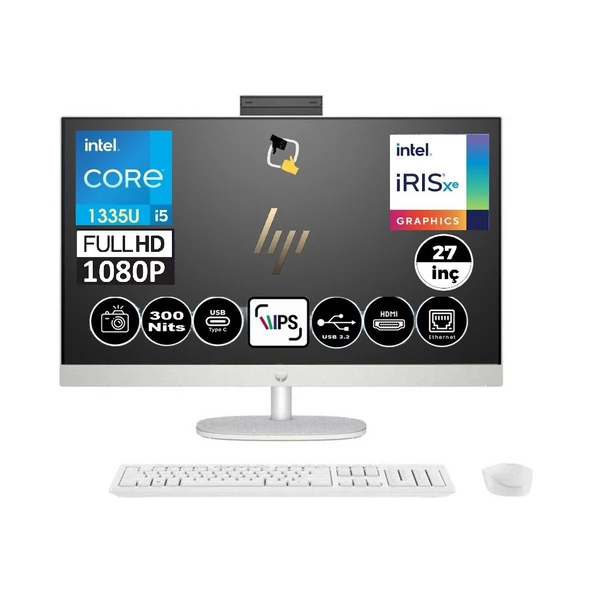 Hp 27-CR0007NT Intel I5-1335U 16GB Ram 512GB SSD Intel Iris Xe 27" Fhd Windows 11 Home Beyaz Aıo Bilgisayar 898B7EA Snertech