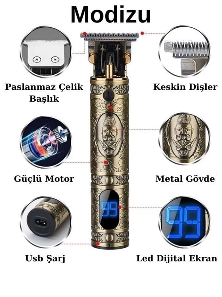Modizu Dijital Heykel Profesyonel Saç Sakal Ense Vücut Lazer Öncesi Kuaförlere Özel Tıraş Makinesi
