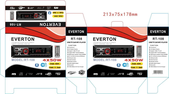 Everton RT-108 ÇİFT USB'li USB-SD-FM-AUX- Bluetooth Oto Teyp 4x50 Watt - Resim 2