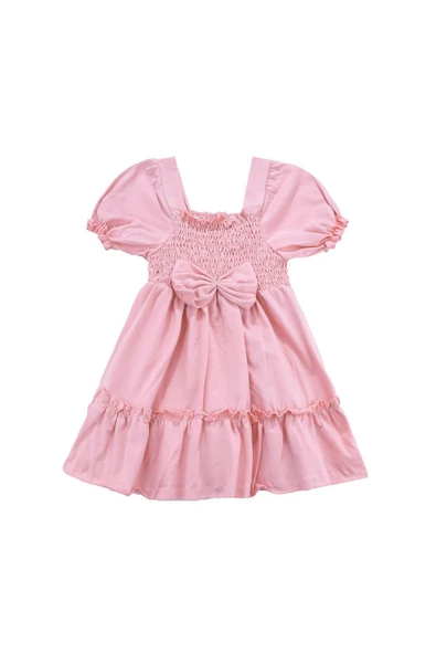 Fiyonklu Gipeli Kız Bebek Elbise Pudra bipamuk - Resim 5