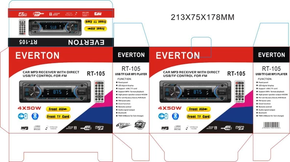 Everton RT-105 ÇİFT USB'li USB-SD-FM-AUX- Bluetooth Oto Teyp 4x50 Watt - 2