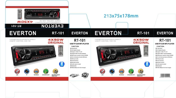 Everton RT-101 ÇİFT USB'li USB-SD-FM-AUX- Bluetooth Oto Teyp 4x50 Watt - 2