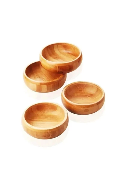 3 Adet Kase Yuvarlak Ahşap Bambu Çerez Tabağı Doğal Organik Bambu Kase Çerezlik - 3