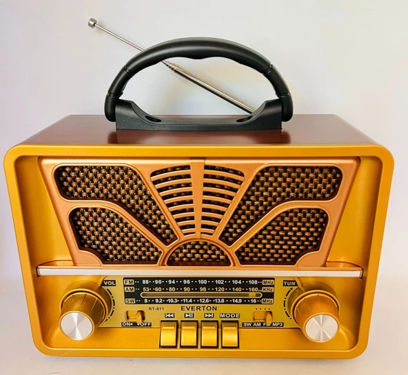 Everton RT-811 Bluetooth Nostalji ,Şarjlı 3 Band Radyo ,usb, sd ,Aux, mp3 Ortaboy Fenerli Müzik Kutusu - 2