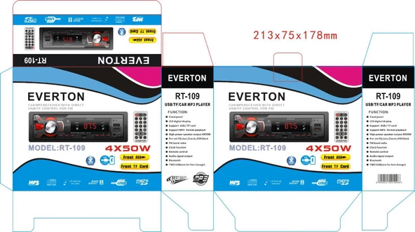 Everton RT-109 ÇİFT USB'li USB-SD-FM-AUX- Bluetooth Oto Teyp 4x50 Watt - 2