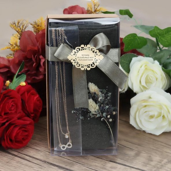 Anneler Gününe Özel Yeşil Şal, Kolye Süslemeli Set - 6