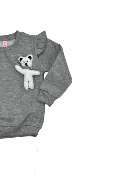 Ayıcıklı FırFır Kollu Kız Bebek Sweat Gri bipamuk - 4