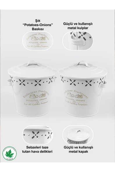 Lüx Metal Patates Soğanlık Kovası Sebze Saklama Kabı - Resim 5