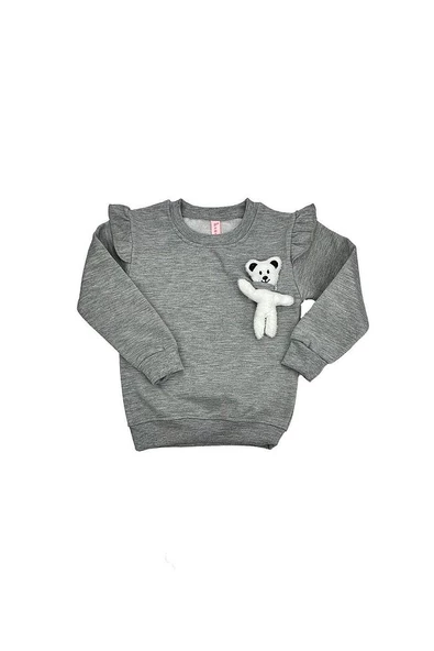 Ayıcıklı FırFır Kollu Kız Bebek Sweat Gri bipamuk - 7