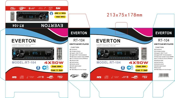 Everton RT-104 ÇİFT USB'li USB-SD-FM-AUX- Bluetooth Oto Teyp 4x50 Watt - 2
