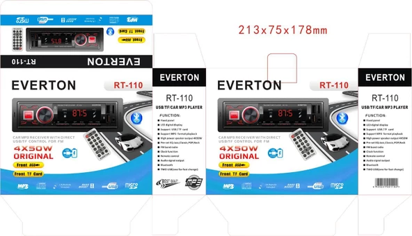 Everton RT-110 ÇİFT USB'li USB-SD-FM-AUX- Bluetooth Oto Teyp 4x50 Watt - 2