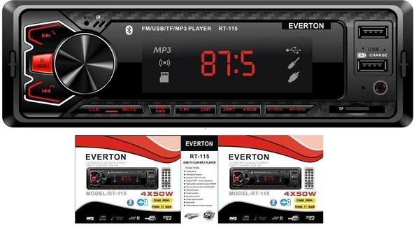 Everton RT-115 ÇİFT USB'li USB-SD-FM-AUX- Bluetooth Oto Teyp 4x50 Watt