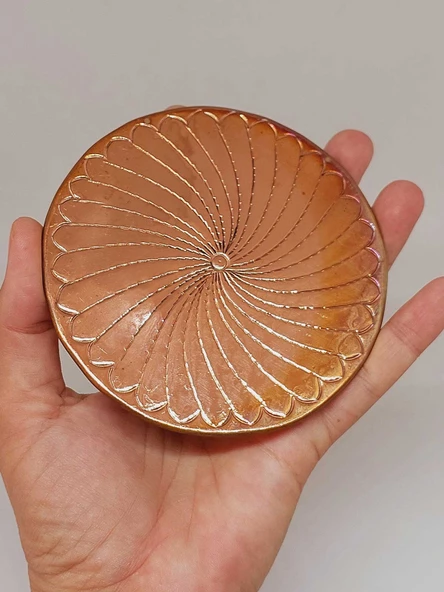 Dekoratif Otantik El Yapımı Spiral Desen Bakır Bardak Altlığı 1/Adet - Resim 2