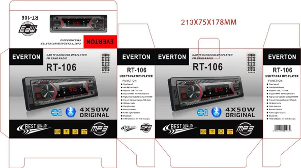 Everton RT-112 ÇİFT USB'li USB-SD-FM-AUX- Bluetooth Oto Teyp 4x50 Watt - 2