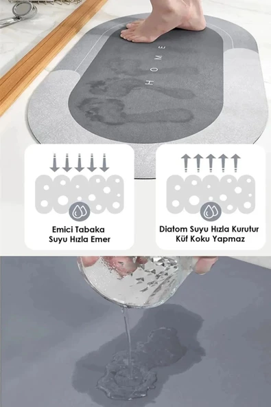 Su Emici Paspas Şık Tasarım Abdest Paspası Kaymaz Taban Diyatom 40x60 Cm Oval Paspas - 3