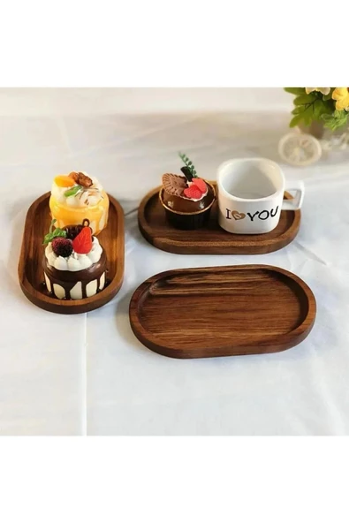 4 Lü Ahşap Tepsi Çay Tepsisi Kahve Tepsisi Sunum Tepsisi Sunumluk - 4