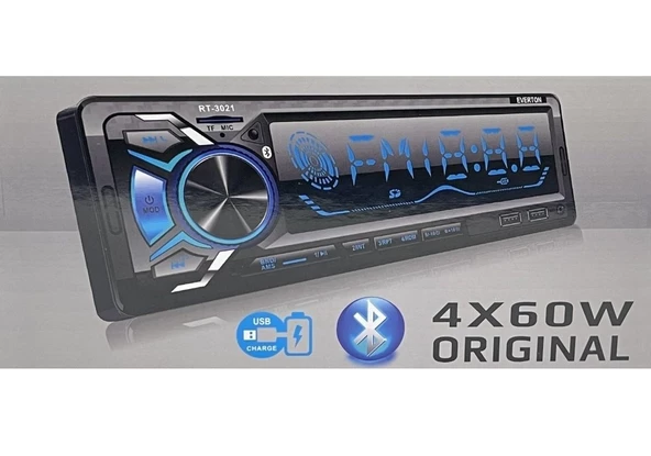 Everton RT-3021 ÇİFT USB'li USB-SD-FM-AUX- Bluetooth Oto Teyp 4x60 Watt